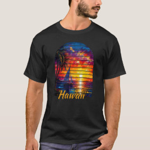  Hawaii Palmboom Zeilen Hawaïaanse Zonsondergang T-shirt
