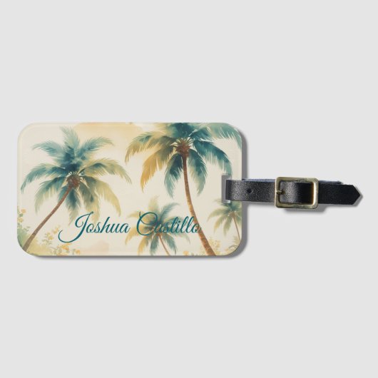 Hawaii Palms Calligraphy Simple Professional Name Bagagelabel (Voorkant (horizontaal))