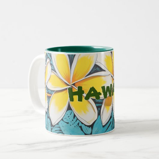 Hawaii Plumeria tweetonige Mok (Voorkant links)