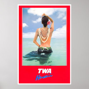 Hawaii Poster TWA Reis Kunst Hawaïaanse Meisje Pri