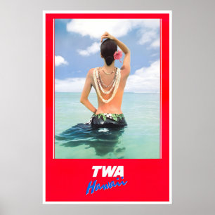 Hawaii Poster TWA Reis Kunst Hawaïaanse Meisje Pri