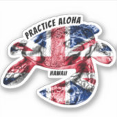 Hawaii Practice Aloha - Tribal Honu HIFlag Sticker (Voorkant)