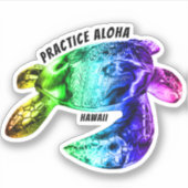 Hawaii Practice Aloha - Tribal Honu Rainbow Sticker (Voorkant)