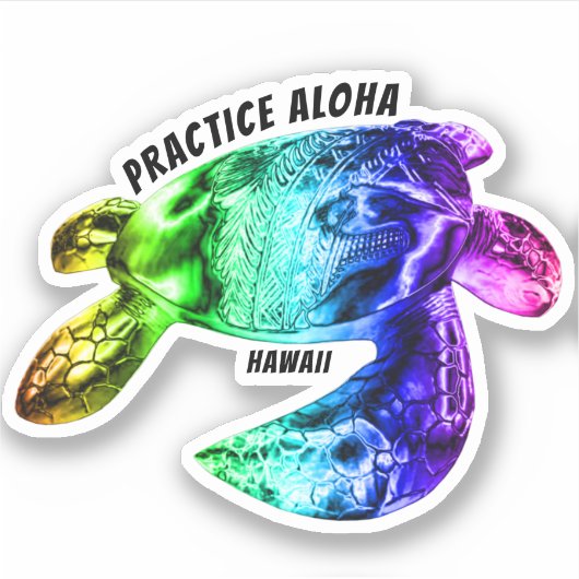 Hawaii Practice Aloha - Tribal Honu Rainbow Sticker (Voorkant)