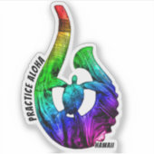 Hawaii Praktijk Aloha Honu Tribal Hook NeonRainbow Sticker (Voorkant)
