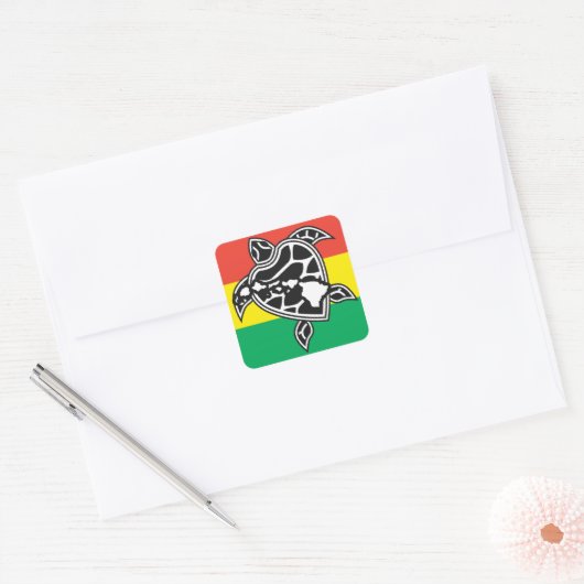 Hawaii Reggae Turtle Vierkante Sticker (Envelop)