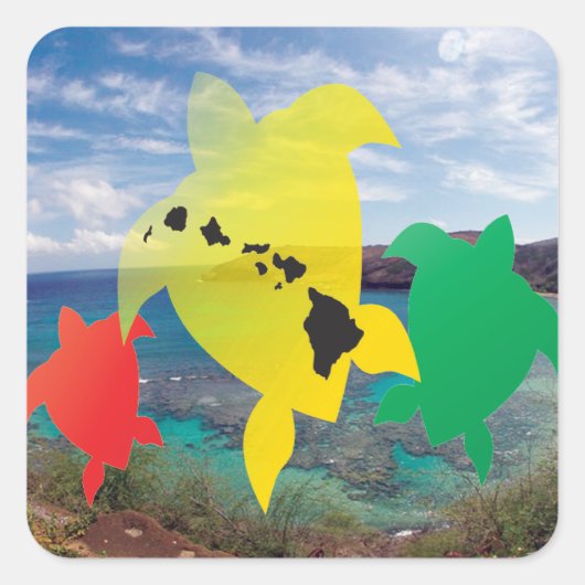 Hawaii Reggae Turtles Vierkante Sticker (Voorkant)