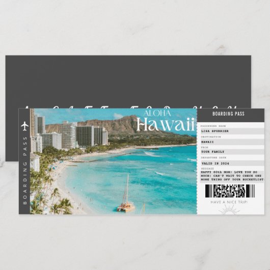 Hawaii Reis Instapass Reis Vakantie Ticket Kaart (Voorkant / Achterkant)