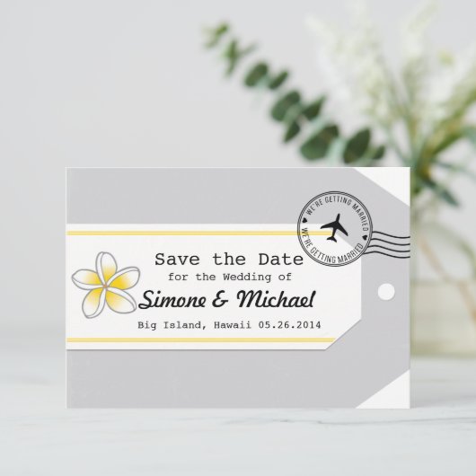 Hawaii reis thema Bagage Label Save the Date (Staand voorkant)