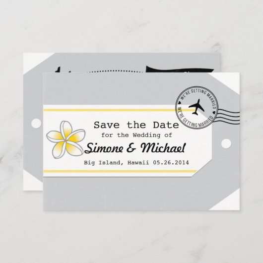 Hawaii reis thema Bagage Label Save the Date (Voorkant / Achterkant)