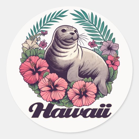 Hawaii Retro Monk Seal Hawaïaanse zeehond Ronde Sticker (Voorkant)