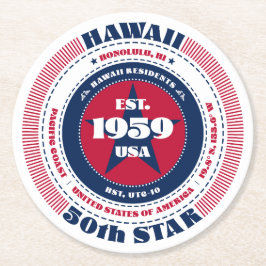 Hawaii rood wit blauw typografie ronde kartonnen onderzetter
