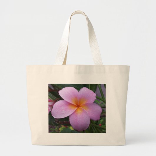 Hawaii Roze Plumeria Bloem Grote Tote Bag (Voorkant)