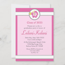 Hawaii roze thema hibiscus afstuderen uitnodiging
