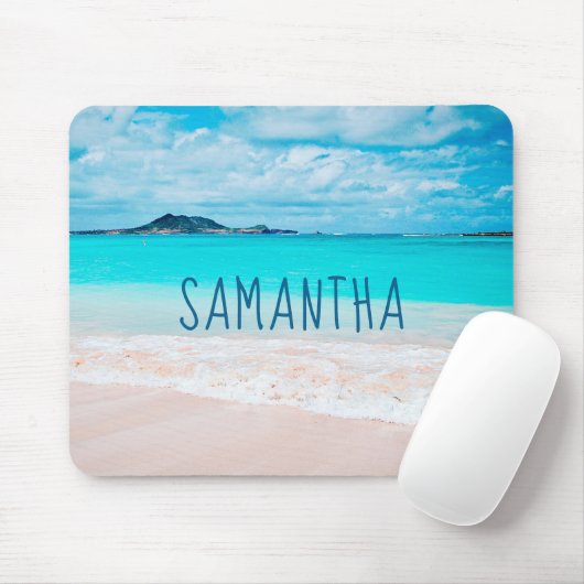 Hawaii Sandy Beach Blue Ocean Custom Name Muismat (Met muis)
