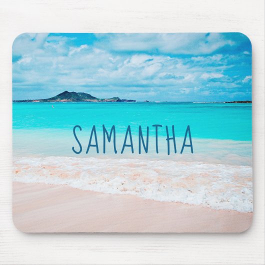 Hawaii Sandy Beach Blue Ocean Custom Name Muismat (Voorkant)