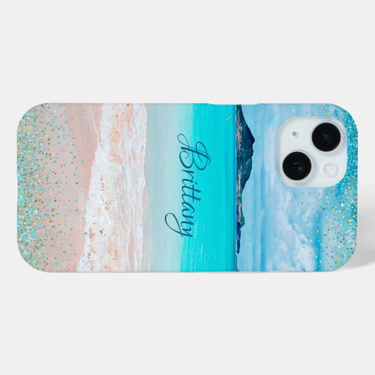 Hawaii Sandy Beach Ocean Blue Gold Confetti Naam Case-Mate iPhone Case (Achterkant (horizontaal))