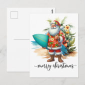 Hawaii Santa Claus is holding surf board Christmas Briefkaart (Voorkant / Achterkant)