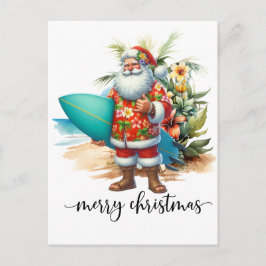 Hawaii Santa Claus is holding surf board Christmas Briefkaart