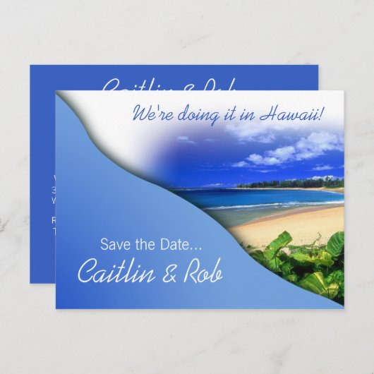 Hawaii Save The Date (hemelsblauw) Aankondigingskaart (Voorkant / Achterkant)