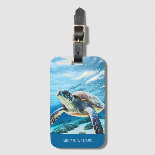 Hawaii Schildpad Honu Foto Monogram Bagagelabel (Voorkant (verticaal))