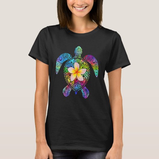 Hawaii Sea Turtle Frangipani Flowers Summer Tie Dy T-shirt (Voorkant)