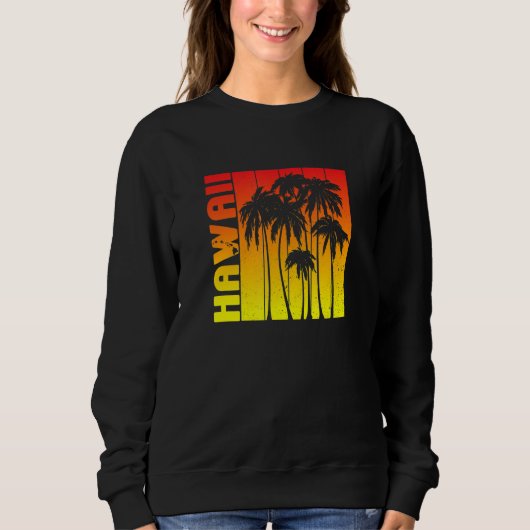Hawaii Souvenir Palm Trees Sunset Retro Trui (Voorkant)