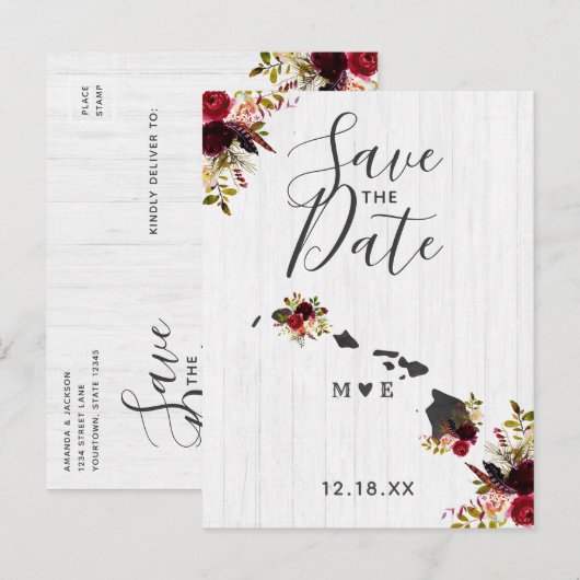 Hawaii Staat Bestemming Rustic Save the Date Aankondigingskaart (Voorkant / Achterkant)