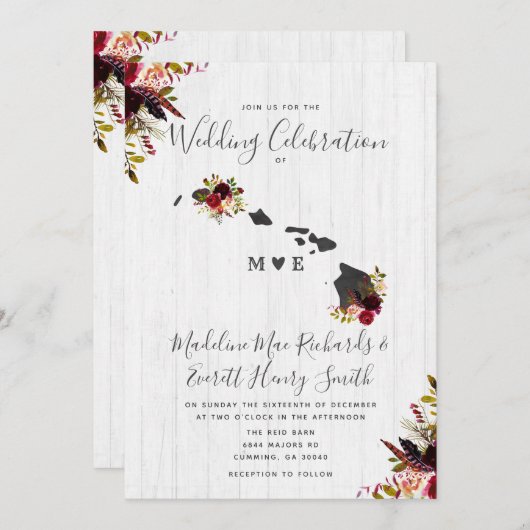 Hawaii staat chique bestemming bloemenbruiloft kaart (Voorkant / Achterkant)