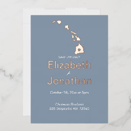 Hawaii Staatskaart Script Save The Date Rose Goud  Folie Uitnodiging