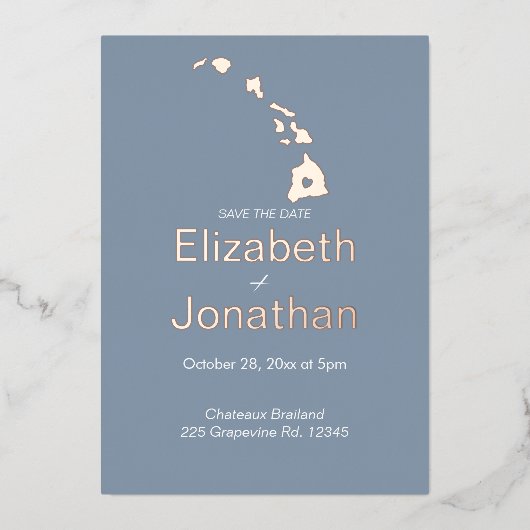 Hawaii Staatskaart Script Save The Date Rose Goud  Folie Uitnodiging (Voorkant)