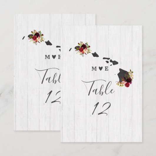 Hawaii State Bestemming Trouwtafel Nummers Kaart (Voorkant / Achterkant)