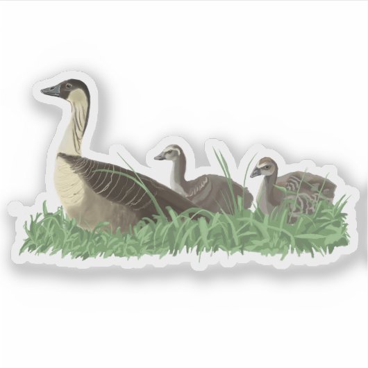 Hawaii State Bird Nene Goose Family Sticker (Voorkant)