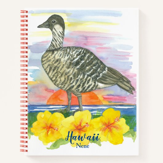 Hawaii State Bird Nene Hibiscus Sunset Waterverf Notitieboek (Voorkant)