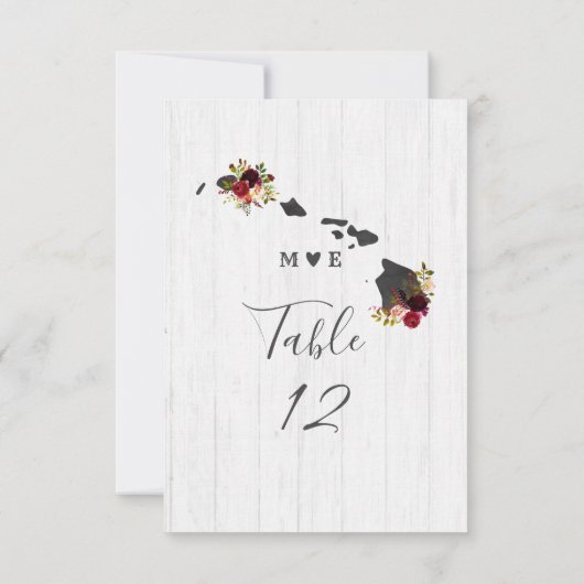 Hawaii State Destination Wedding Table Numbers Kaart (Achterkant)