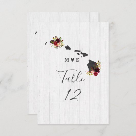 Hawaii State Destination Wedding Table Numbers Kaart (Voorkant / Achterkant)