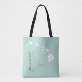 Hawaii state map met hart personaliseer naam tote bag