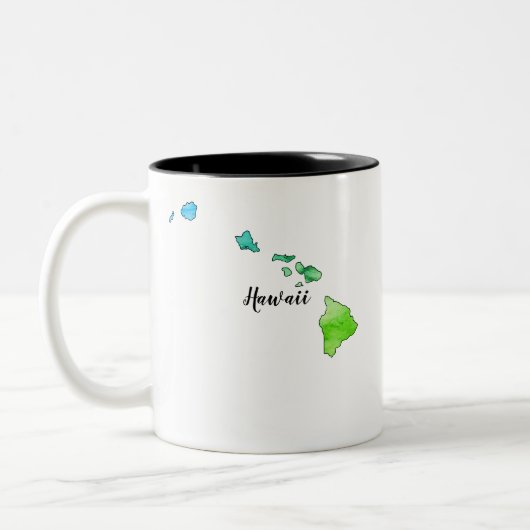 Hawaii State Map Waterverf Two-Tone Coffee Mok (Links)