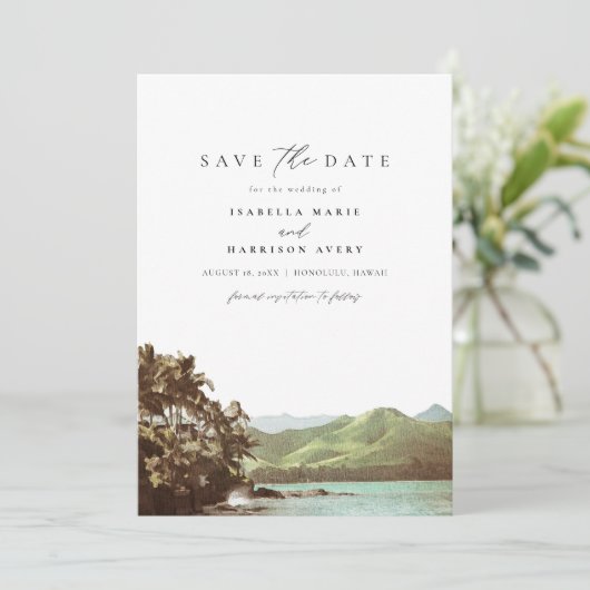 HAWAII  strand op het eiland Save the Date Kaart (Staand voorkant)