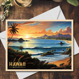 Hawaii Strand Tropisch Paradijs Vintage Schilderij Briefkaart