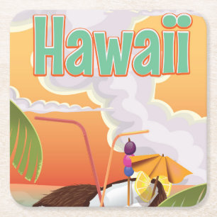 Hawaii strand vakantieposter kartonnen onderzetters
