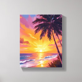 Hawaii Strand Zonsondergang Schilderen Reizen Canvas Afdruk
