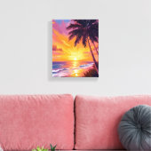 Hawaii strand zonsondergang schilderen reizen canvas afdruk (Insitu (Woonkamer))