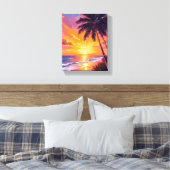 Hawaii strand zonsondergang schilderen reizen canvas afdruk (Insitu (Slaapkamer))