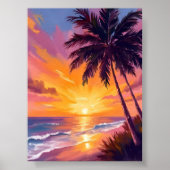 Hawaii Strand Zonsondergang Schilderen Reizen Poster (Voorkant)
