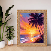 Hawaii Strand Zonsondergang Schilderen Reizen Poster
