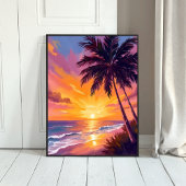 Hawaii Strand Zonsondergang Schilderen Reizen Poster