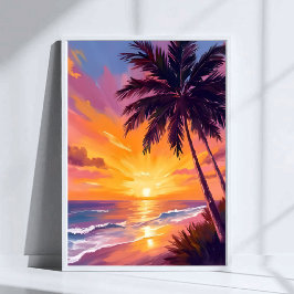 Hawaii Strand Zonsondergang Schilderen Reizen Poster