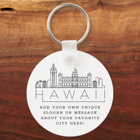 Hawaii Stylized Skyline | Aangepaste slogan Sleutelhanger (Voorkant)