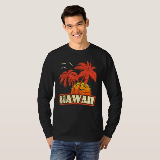 Hawaii Summer Palm Trees 80s Beach Sunset T-shirt (Voorkant volledig)